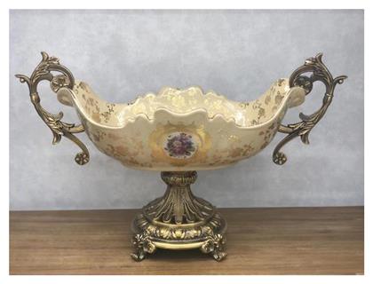 Home Φοντανιερα Πορσελανινη Μπεζ Χρυση 50.5x20x31cm 819-00088 Estheti