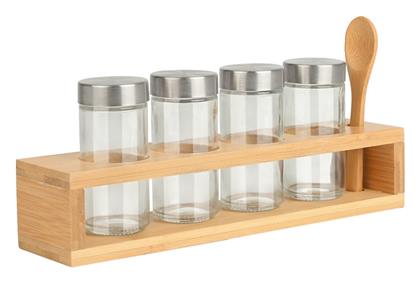 Bamboo Essentials Θήκες Μπαχαρικών Γυάλινες σε Βάση Διάφανη 6τμχ Estia