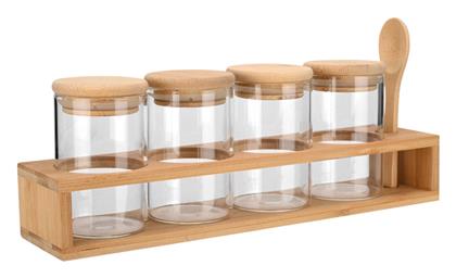 Bamboo Essentials Θήκες Μπαχαρικών Γυάλινες σε Βάση Καφέ 5τμχ Estia