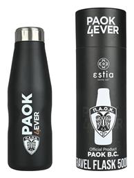 PAOK B.C Μπουκάλι Θερμός Μαύρο 500ml Estia
