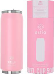 Estia Travel Cup Save The Aegean Ποτήρι Θερμός με Καλαμάκι Baby Pink 500ml