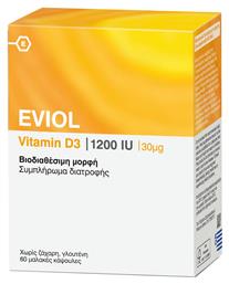 Vitamin D3 Βιταμίνη 1200iu 60 x 1 μαλακές κάψουλες 60τμχ Eviol