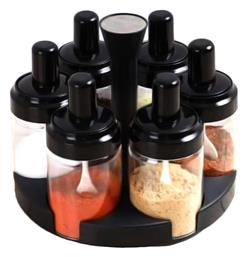 Θήκες Μπαχαρικών Πλαστικές σε Περιστρεφόμενη Βάση Μαύρη 6τμχ Factory