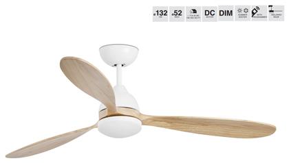 Poros Ανεμιστήρας Οροφής 132cm με Φως και Τηλεχειριστήριο Λευκός Faro Barcelona