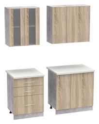 Festa Iii Σετ Ντουλάπια Κουζίνας Κρεμαστά & Δαπέδου με Πάγκο Εργασίας Sonoma Απόχρωση 140x60x85εκ. Pakketo