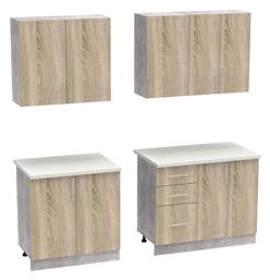 Festa V Σετ Ντουλάπια Κουζίνας Κρεμαστά & Δαπέδου με Πάγκο Εργασίας Sonoma Απόχρωση 180x60x85εκ. Pakketo