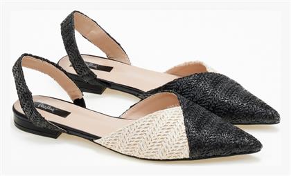 Φλατ Εξώφτερνα Μυτερά Γοβάκια Ψάθα Μαύρο - Issue Fashion