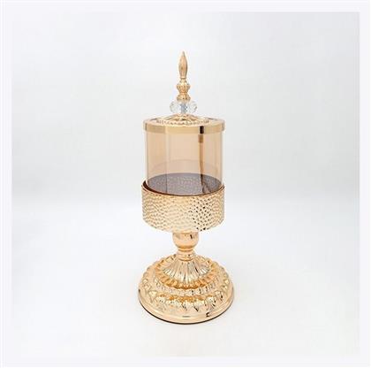 Φοντανιέρα Γυάλινη με Καπάκι 15x15x40cm Χρυσή - Estheti