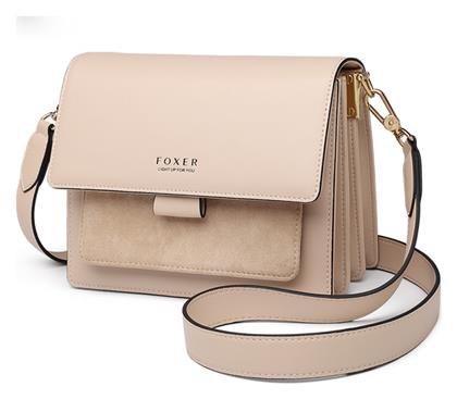 9 Δερμάτινη Γυναικεία Flap Bag Χιαστί Μπεζ Foxer