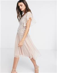 Frock and Frill scattered sequin midi skater dress with angel sleeve in blush-Pink από το Asos