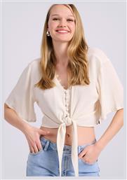 Κοντομάνικο Γυναικείο Πουκάμισο Μπεζ Μονόχρωμο Funky Buddha
