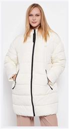 Μακρύ Γυναικείο Puffer Μπουφάν για Χειμώνα Λευκό Funky Buddha