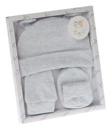 Σετ Παιδικό Σκουφάκι με Γάντια & Καλτσάκια Υφασμάτινο Γκρι για Νεογέννητο Gamberritos Kids