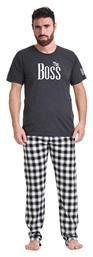 Ανδρική Πυτζάμα Κοντό Μακρύ Παντελόνι '' Boss'' 3τμχ -008194 Ανθρακί Gazzaz