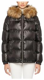 Backsie Κοντό Γυναικείο Puffer Μπουφάν Αδιάβροχο με Γούνινη Κουκούλα για Χειμώνα Μαύρο Geox