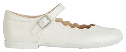 Παιδικές Μπαλαρίνες με Ρυθμιζόμενο Μεταλλικό Κούμπωμα Δερμάτινες Λευκές Plie' Geox