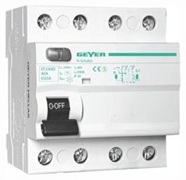 Ρελέ Ράγας Διαρροής 40A Τετραπολικό με Τάση 380V 6kA 30mA EF440DG Geyer