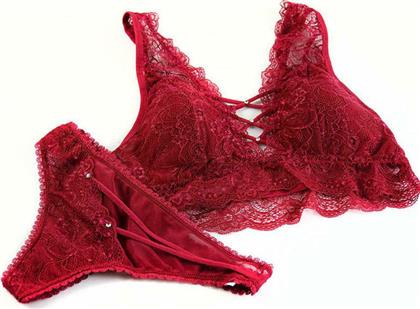 Γυναικείο Σετ Bralette - String Cotton Hill Δαντέλα Μπορντό από το Suc