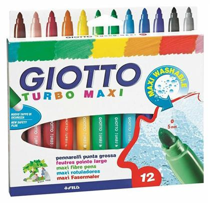 Turbo Maxi Πλενόμενοι Μαρκαδόροι Ζωγραφικής Χονδροί σε 12 Χρώματα Giotto