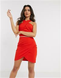Girl In Mind cross front wrap skirt mini dress in orange από το Asos
