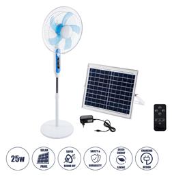 SOLARE-FAN Αυτόνομος Ηλιακός Επιδαπέδιος Ανεμιστήρας 25W 2 Λειτουργιών Ρεύματος με AC 220-240V ή με Φωτοβολταϊκό Panel 9V 15W GloboStar