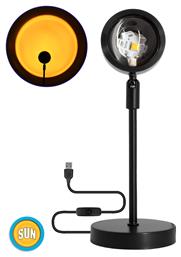 Sun 180° Διακοσμητικό Φωτιστικό Sunset LED 12W DC 5V με Projector LENS Ειδικού Εφέ & Καλώδιο USB σε Μαύρο Χρώμα GloboStar