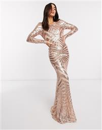 Goddiva geometrical open back sequin maxi dress in rose gold από το Asos