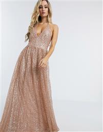 Goddiva plunge glitter cami maxi dress in metallic blush-Pink από το Asos
