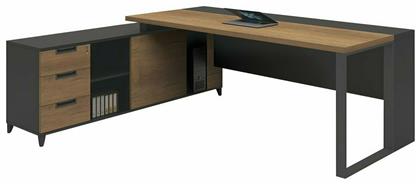 Γωνιακό Επαγγελματικό Γραφείο Proline 180x160x75εκ. Καρυδί Δρυς - Μαύρο - Woodwell
