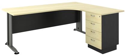 Γωνιακό Επαγγελματικό Γραφείο Superior Compact Ξύλινο με Μεταλλικά Πόδια Μαύρο / Φυσικό 180x150x75εκ. Woodwell