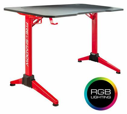 Γραφείο Gaming Fire Shadow με LED & USB θύρες 128.5x60x75εκ. Κόκκινο - White Shark