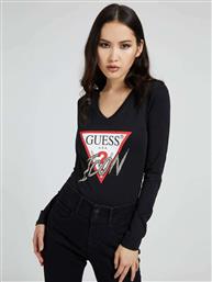 Guess Μακρυμάνικο Γυναικείο Top Μαύρο από το Notos