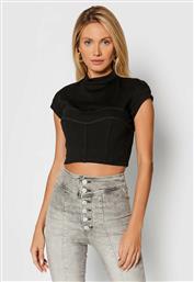 Guess Κοντομάνικο Crop Top Μαύρο από το Notos