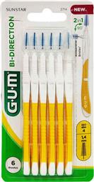 GUM Bi-Direction Μεσοδόντια Βουρτσάκια με Λαβή 1.4mm Πορτοκαλί 6τμχ