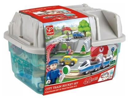 City Railway and Bucket Σετ με Τρενάκι από Ξύλο για 3+ Ετών Hape
