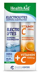 Electrolytes 20 αναβράζοντα δισκία & Vitamin C 1000mg Γεύση Πορτοκάλι 20 αναβράζοντα δισκία 2 x 20 αναβράζοντα δισκία Health Aid