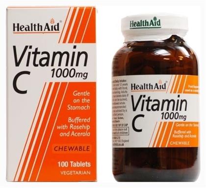 Vitamin C Rosehip & Acerola 1000mg 100tabs Βιταμίνη 500mg 100 μασώμενες ταμπλέτες 1τμχ 1τμχ Health Aid
