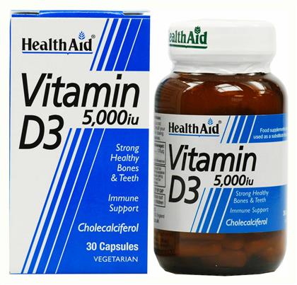 Vitamin D3 Βιταμίνη 5000iu 30 x 1 φυτικές κάψουλες 30τμχ Health Aid