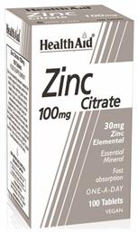 Health Aid Zinc Citrate 100mg 100 ταμπλέτες