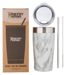 Cruiser Tumbler Stone White Ποτήρι Θερμός με Καλαμάκι 0.59lt Healthy Human