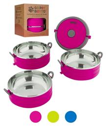 On The Go Pet Bento Ανοξείδωτο Μπολ Φαγητού & Νερού για Σκύλο σε Φούξια χρώμα Σετ 3 τμχ των 450ml Healthy Human
