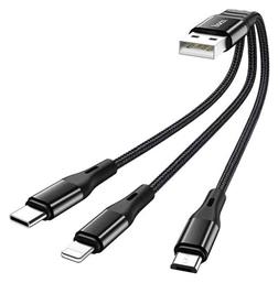 Braided USB to Lightning / Type-C / micro USB Cable Μαύρο 0.25m (X47 Harbor) Hoco
