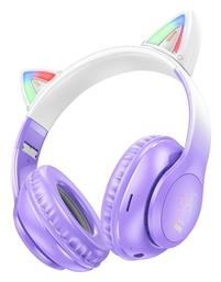 W42 Cat Ears Bluetooth / 3.5mm με 12 ώρες Λειτουργίας Purple Grape Hoco