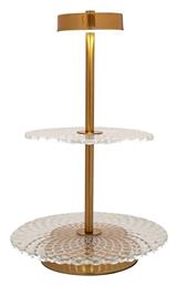 Γυάλινη Εταζέρα 2 Ορόφων Χρυσή Ø25cm Π20xΜ40cm Iliadis