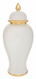 Βάζο Κεραμικό Λευκό Καπάκι Χρυσό Γείσο Φ18x42cm 88530 Iliadis