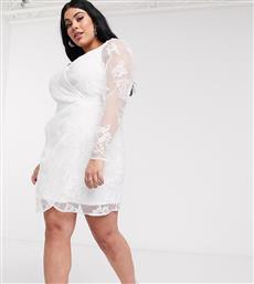In The Style Plus exclusive organza puff sleeve wrap front mini dress in white από το Asos