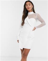In The Style x Saffron Barker asymmetric mesh tailored mini dress in white από το Asos