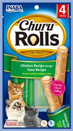 Churu Rolls Λιχουδιές σε Stick με Τόνο για Ενήλικες Γάτες 4τμχ 10gr Inaba