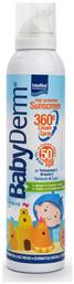 InterMed Αδιάβροχο Βρεφικό Αντηλιακό Spray Babyderm 360 για Πρόσωπο & Σώμα SPF50 200ml - Intermed