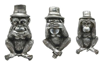 Σετ Διακοσμητικές Μαϊμούδες Πολυρητίνης Monkies Ασημί 3τμχ InTheBox